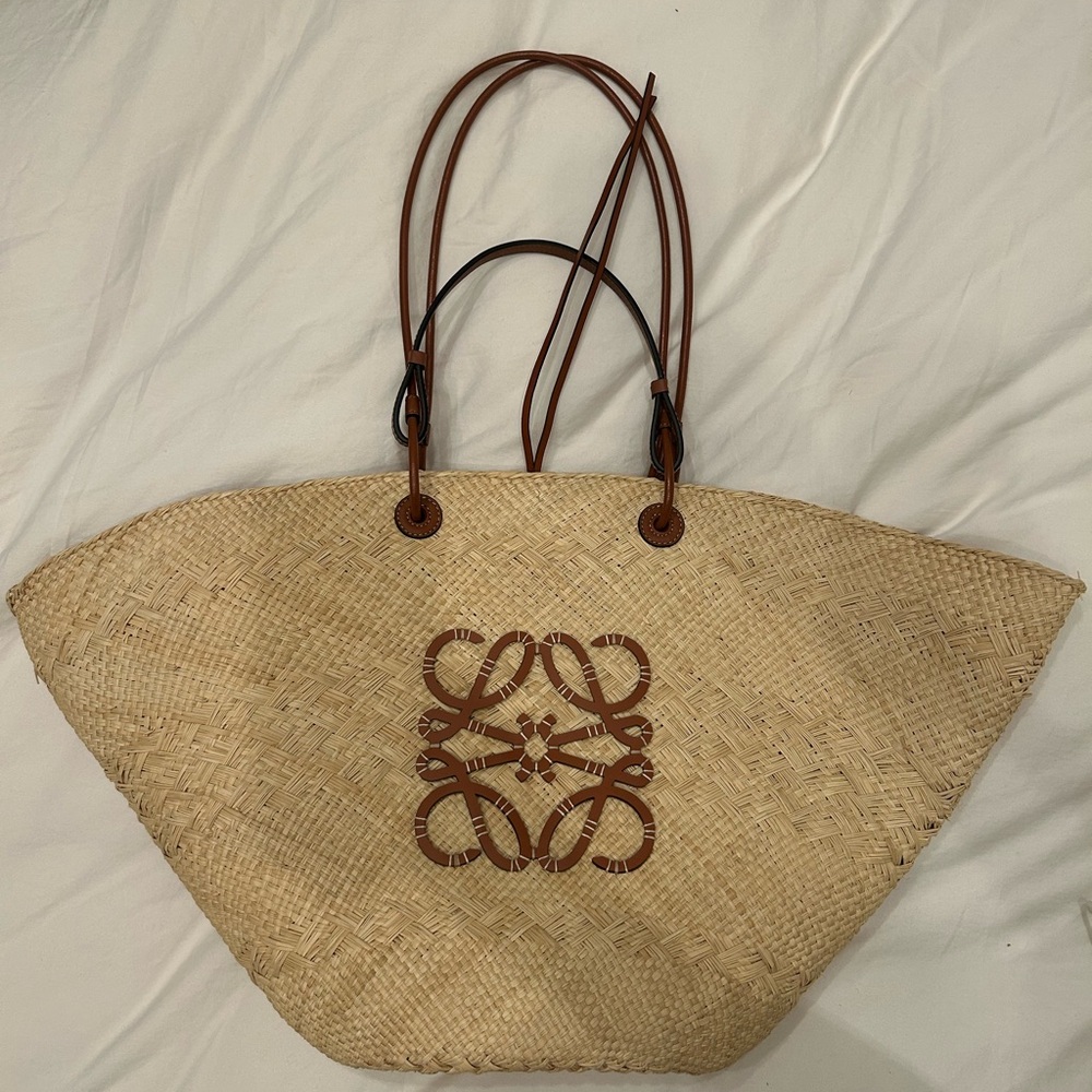 Loewe Large Anagram Basket bag in iraca palm and calfskin